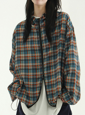 clean texture check hood zip-up (unisex)