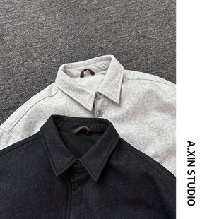 羊毛混纺90白鸭绒简约百搭羽绒服 秋冬男士 翻领羊毛夹克羽绒