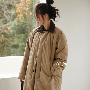 棉服女2025秋冬新款 韩系中长款 撞色宽松通勤棉衣外套 女装 薇语大码