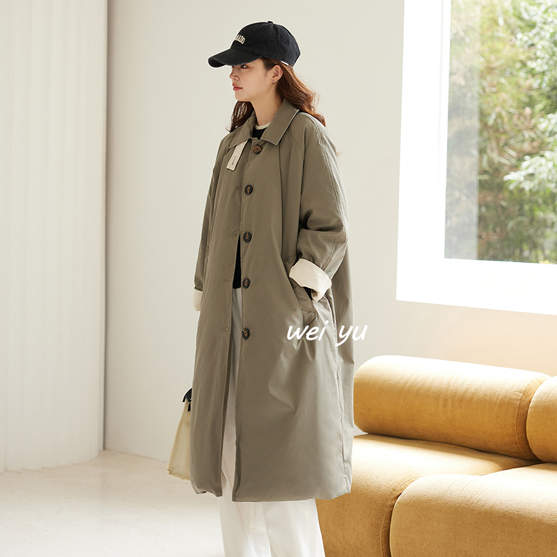 薇语大码女装复古棉服风衣女春秋2025新款中长款英伦休闲工装外套