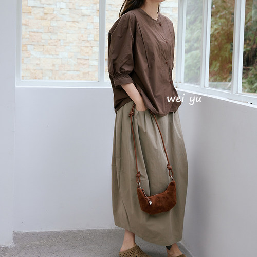 薇语大码轻盈透气A字花苞半身裙