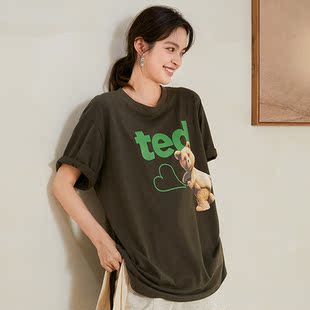 t恤胖mm宽松遮肚小熊印花字母短T百搭 2026春夏新款 薇语大码 女装