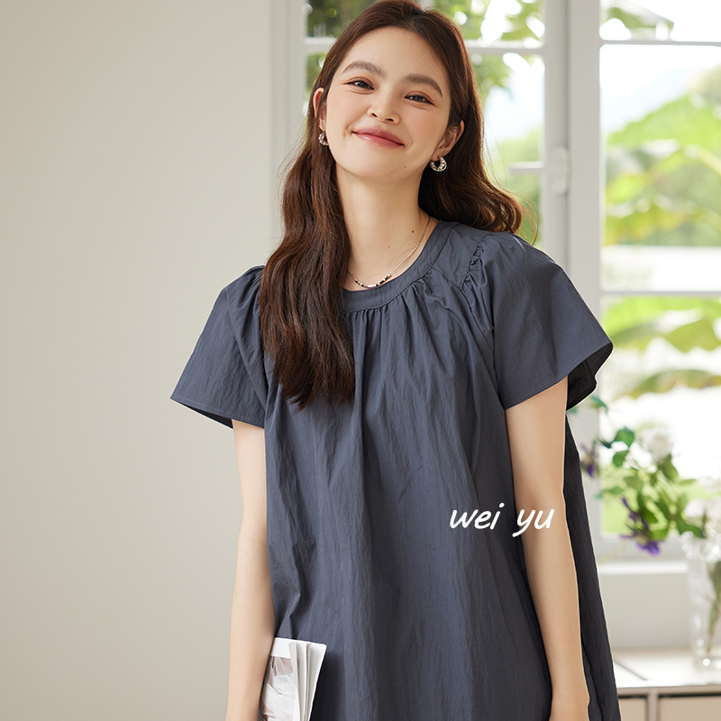 薇语大码女装薄款纯色上衣女2025夏新款木耳边圆领短袖宽松T恤女