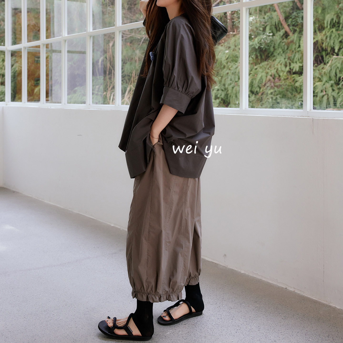 薇语大码女装棉裤子2026新款气球裤小个子高腰休闲阔腿灯笼花苞裤