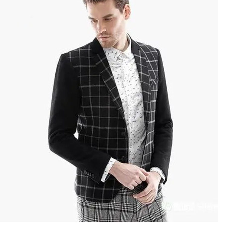 宾保男装格子春秋西服外套