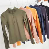 半拉链健身服女上衣速干紧身弹力瑜伽服长袖 磨毛跑步运动衣 秋冬款