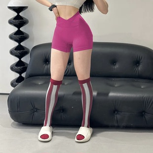 瑜伽运动翘臀高腰收腹高弹紧身裤 健身短裤 女交叉腰蜜桃提臀三分裤