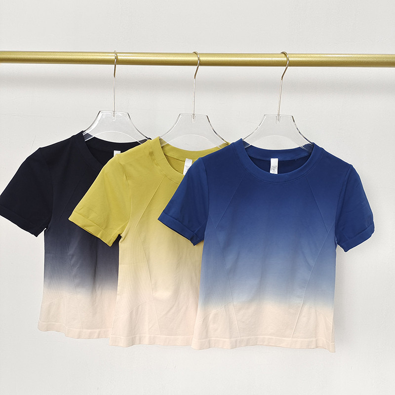 新品渐变色轻薄透气瑜伽服短袖运动T恤女百搭跳操健身服上衣修身,运动服/休闲服装,健身衣,淘宝优惠券,粉丝福利购,淘宝优惠卷