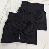 撸铁训练运动短裤 跨境透气无缝紧身高腰健身裤 女提花蜜桃臀三分裤