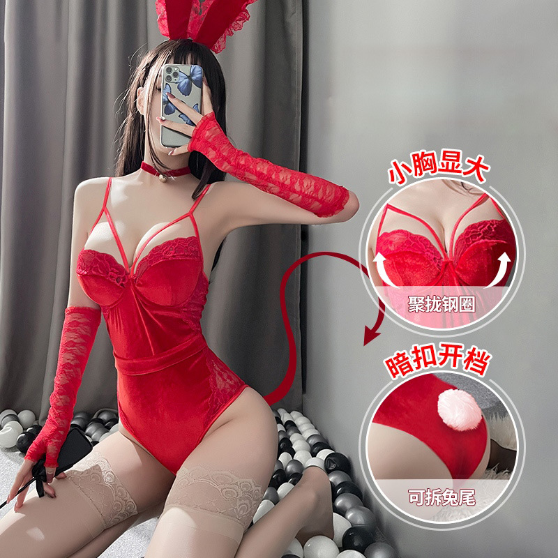 夜店COS万圣节性感兔女郎角色扮演制服红色圣诞主题派对睡衣套装