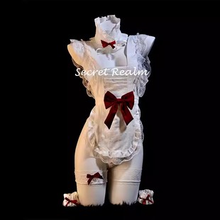 梦境性感女仆cos制服白色蕾丝蝴蝶结睡衣裙纯欲可爱qqny内衣配件