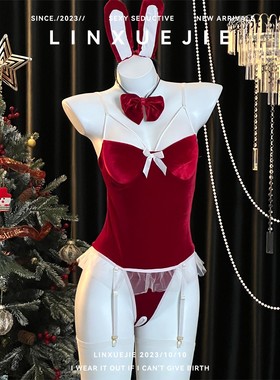 梦境 新年节日性感兔女郎红色连体内衣圣诞装cos制服纯欲内衣套装