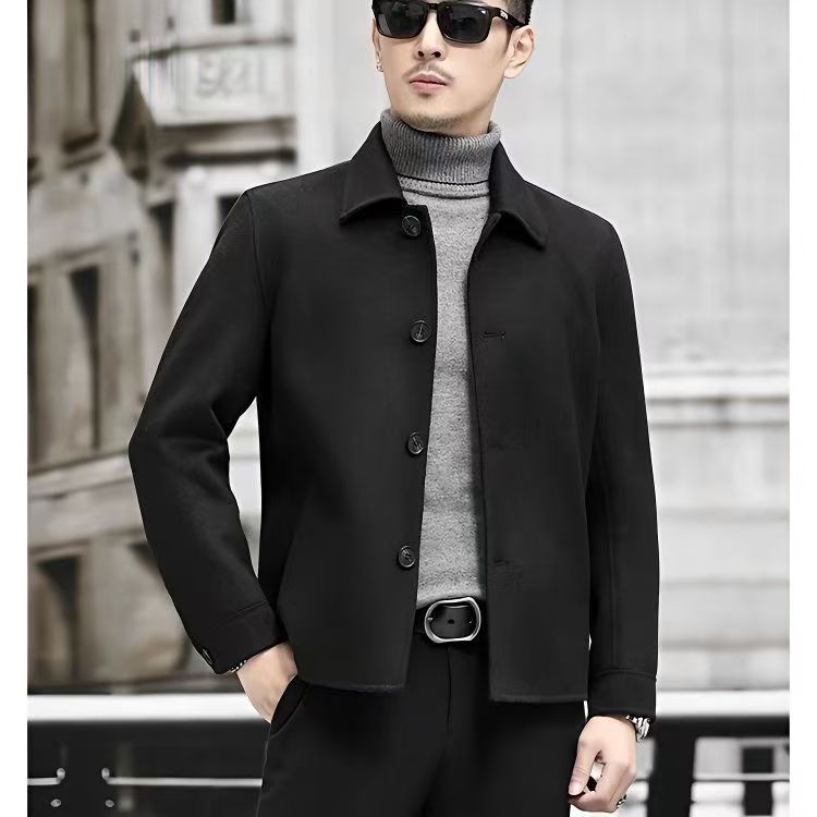 2025秋冬季男士高档时尚毛呢大衣潮流百搭翻领短款开衫衣加厚外套