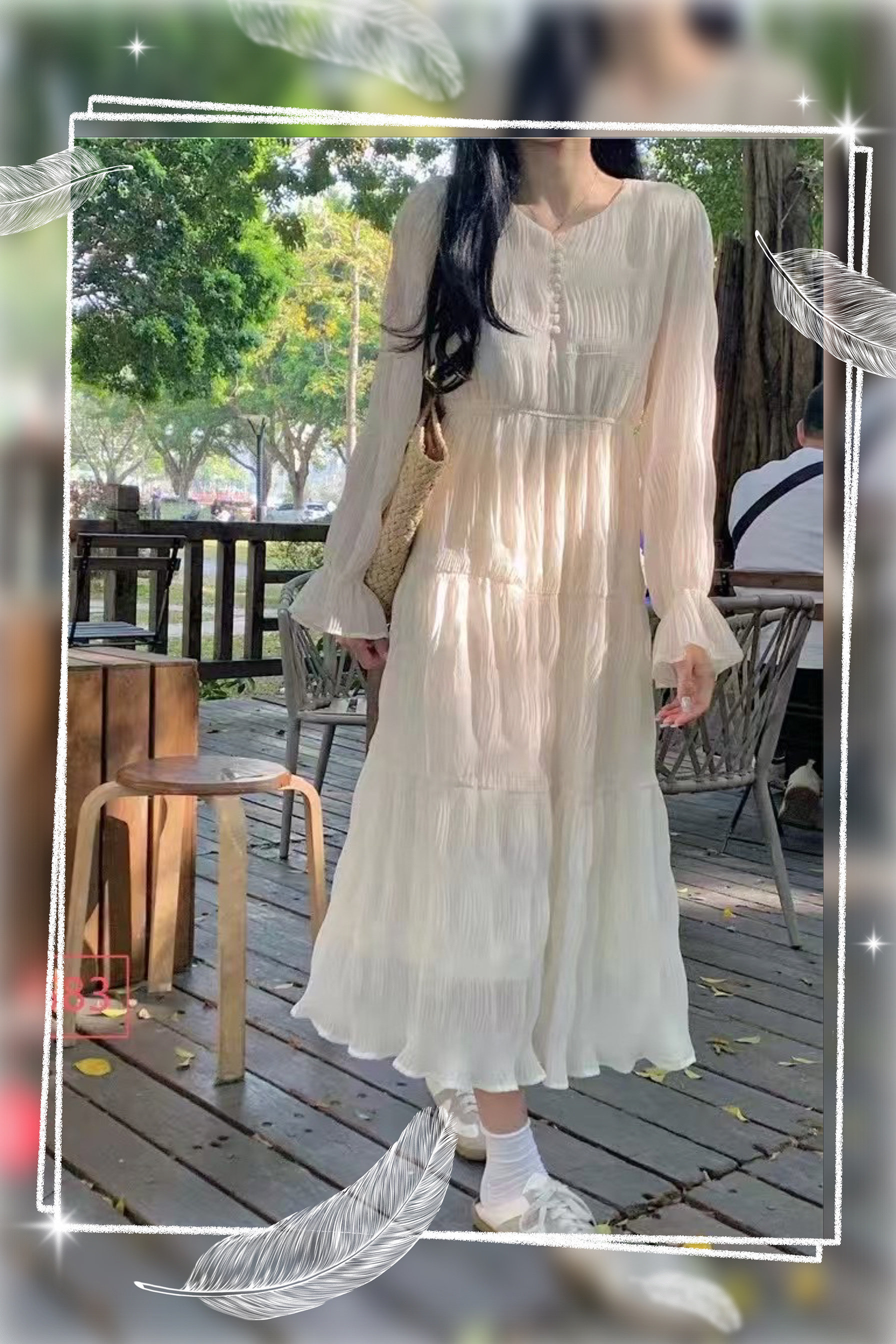 法式V领清纯长袖连衣裙女春季甜美初恋茶歇设计感收腰喇叭袖仙女