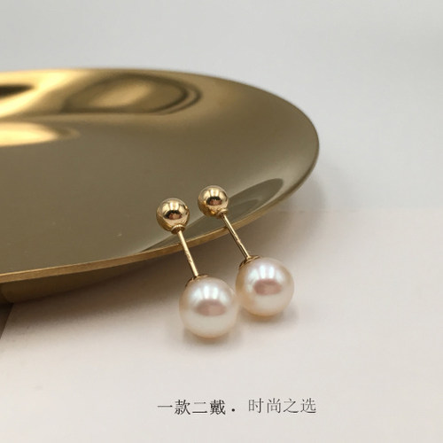 g18k金淡水珍珠耳钉螺丝二小金珠