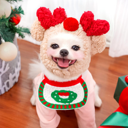 圣诞节麋鹿狗狗猫咪宠物狗帽子口水巾围兜泰迪秋冬猫衣服用品服饰