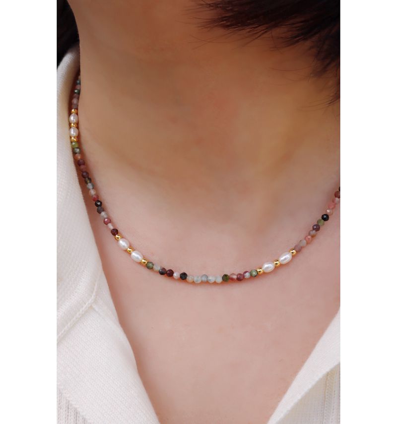 小众文艺复古碧玺珍珠短款锁骨链