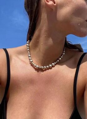 施家珍珠大小间隔不规则项链