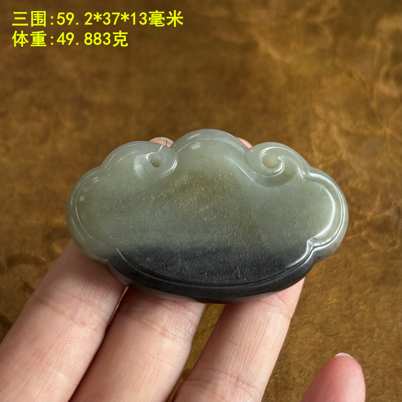 N青白玉底青花籽料平安如意锁挂件色调分明墨玉吊坠有原皮朕&reg;