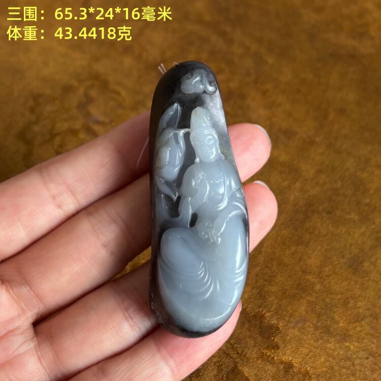 黑白分明青花籽料山水观音
