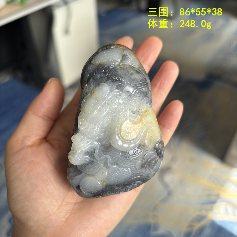 稀有三色青花独籽把件