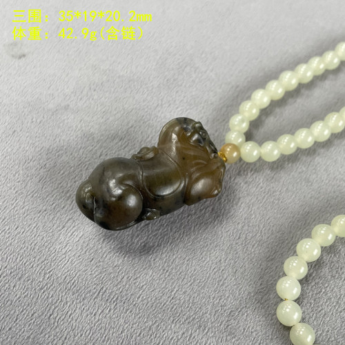 糖青花籽料唐马挂件套装