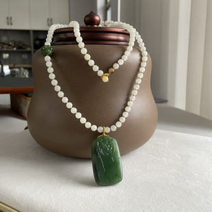 N碧玉籽料莲花牌挂件套装 有原皮朕®开仓 新疆和田玉籽料H