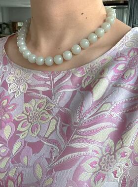 L12mm老熟白玉籽料圆珠项链 有原皮朕®开仓新疆和田玉