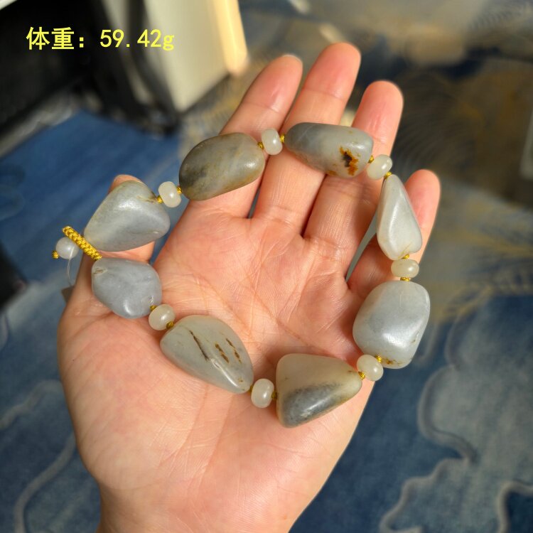 天然全原石籽料手串有原皮、沁皮