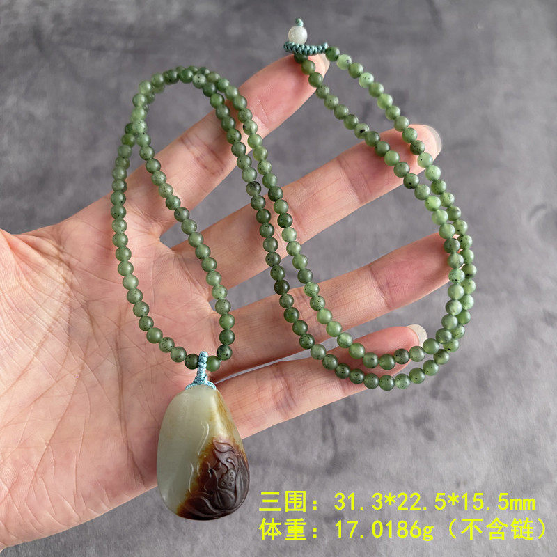 N稀有红沁皮青白玉籽料莲花挂件套装 有原皮 朕&reg;开仓 新疆和田玉