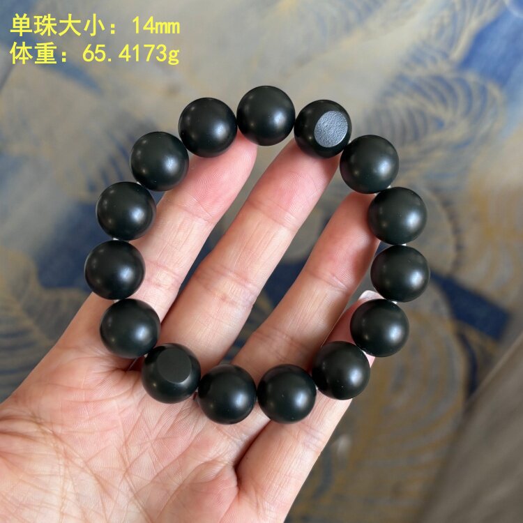 N14毫米沙枣青青玉籽料圆珠手串 有原皮朕®开仓 新疆和田玉