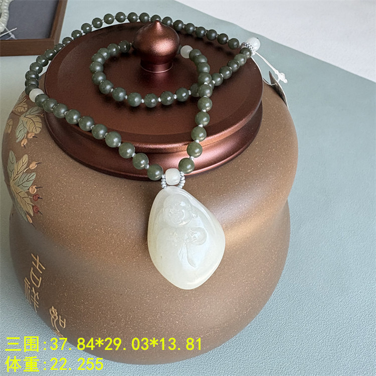 天然大水滴金皮独籽和田玉高脂份白玉籽料 笑佛挂件套装 朕®