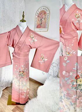 捡漏！日本进口正绢中古真丝桑蚕丝付下访问着正统和服瑕疵