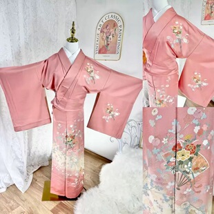 捡漏!日本进口正绢中古真丝桑蚕丝付下访问着正统和服瑕疵