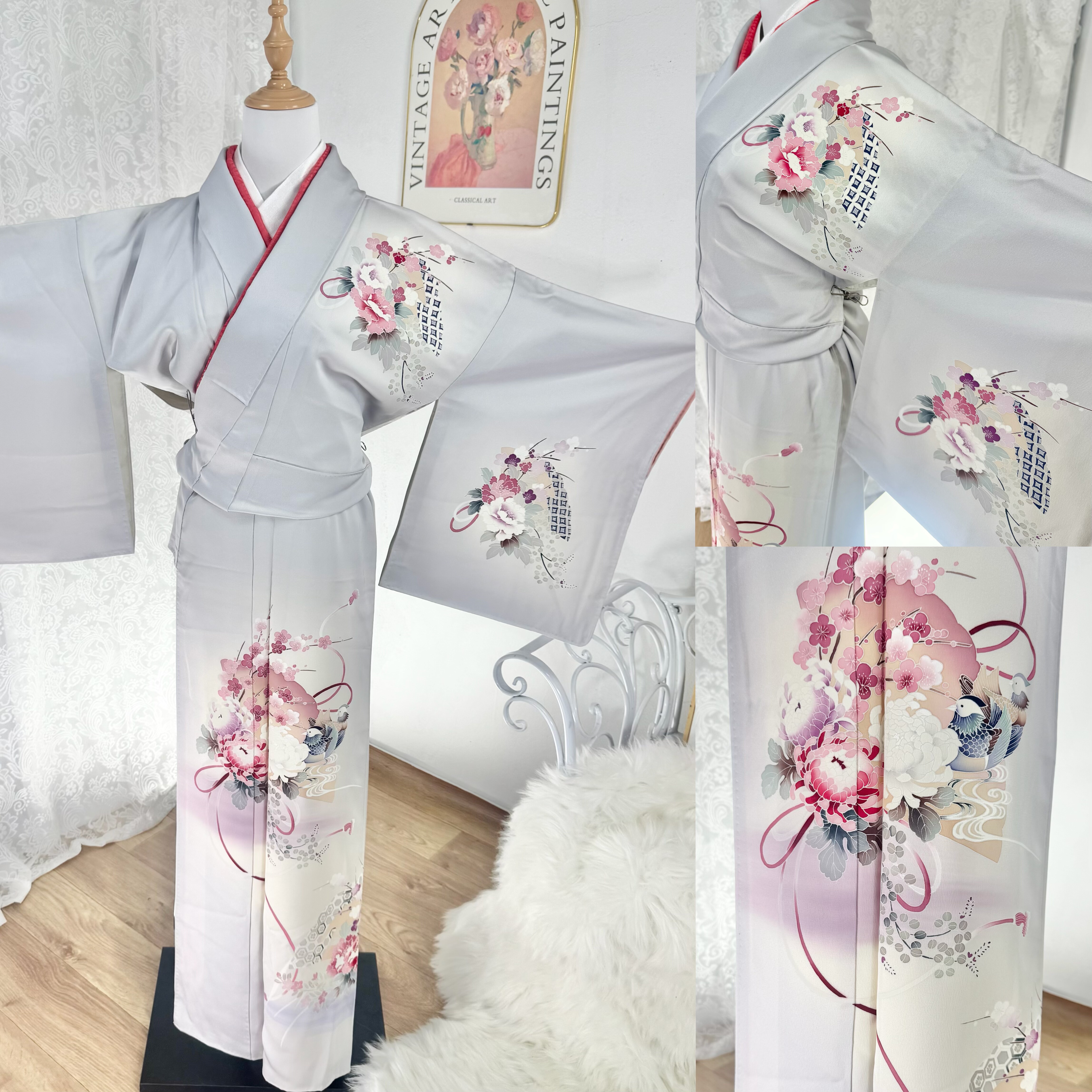 捡漏！日本进口正绢中古真丝桑蚕丝付下访问着正统和服瑕疵