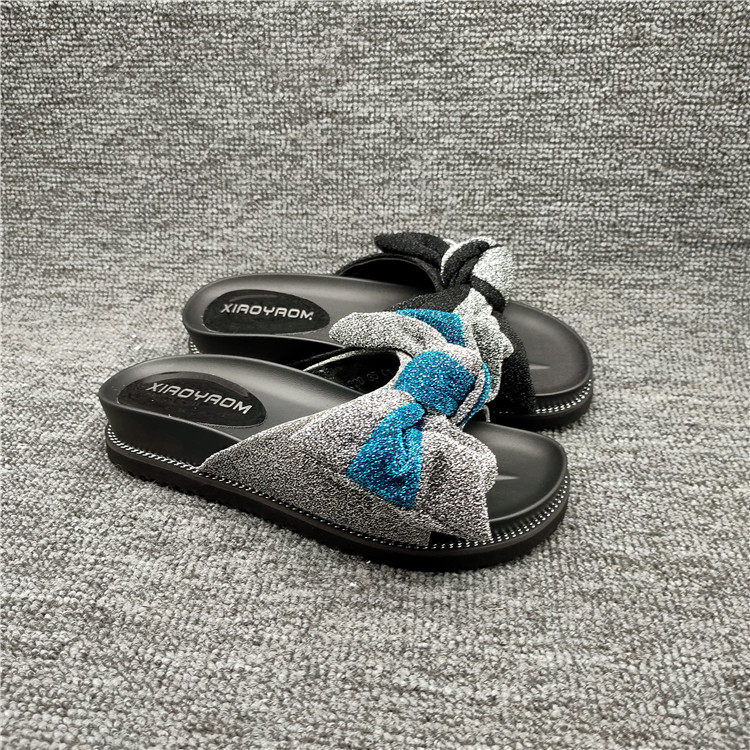 网红拖鞋女平底外穿2021夏季新款百搭厚底蝴蝶结时尚漏趾一字凉拖