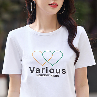 中老年妈妈半袖 t恤女加肥宽松胖m遮肚子小衫 纯棉短袖 字母圆领大码