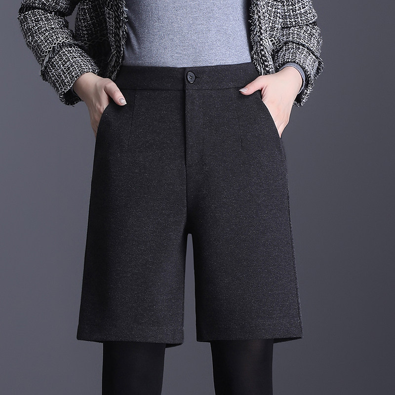 通勤风高腰直筒五分裤女秋冬毛呢西装短裤显瘦百搭女士中裤5XL