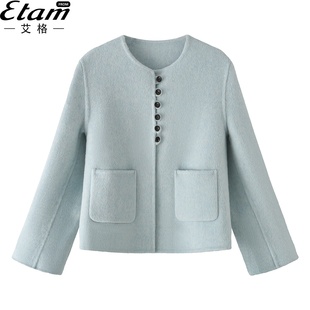 艾格高级感双面呢子羊毛大衣女2025春新款 小香风气质时毛呢短外套