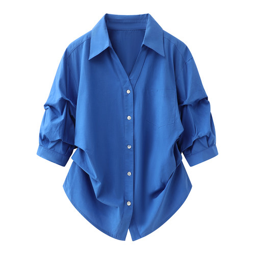 艾格克莱因蓝宽松显瘦衬衫女