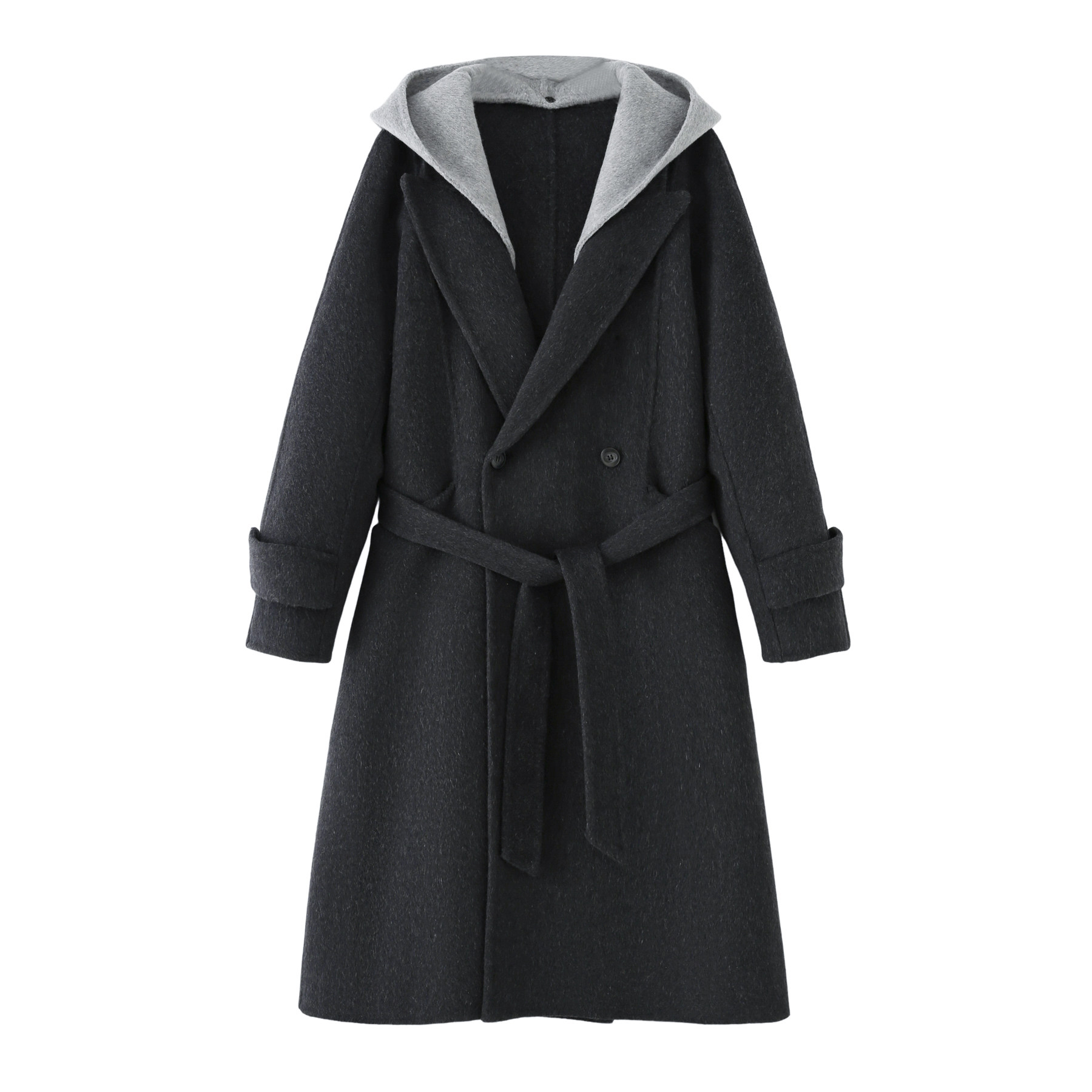 碳黑色双面羊毛大衣女中长款25秋冬新款韩版假两件双面呢套外套女