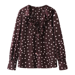 百搭小衫 2026年新款 气质轻奢衬衣 女春季 艾格简约休闲复古波点衬衫