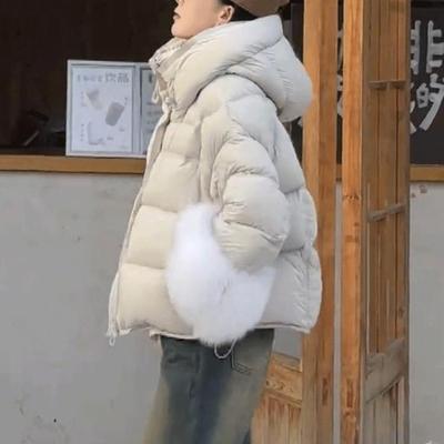 红色短款防水面料韩版连帽羽绒服