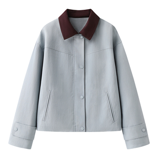 艾格撞色翻领短外套女2026春季 miu系穿搭抽绳显瘦上衣 新款