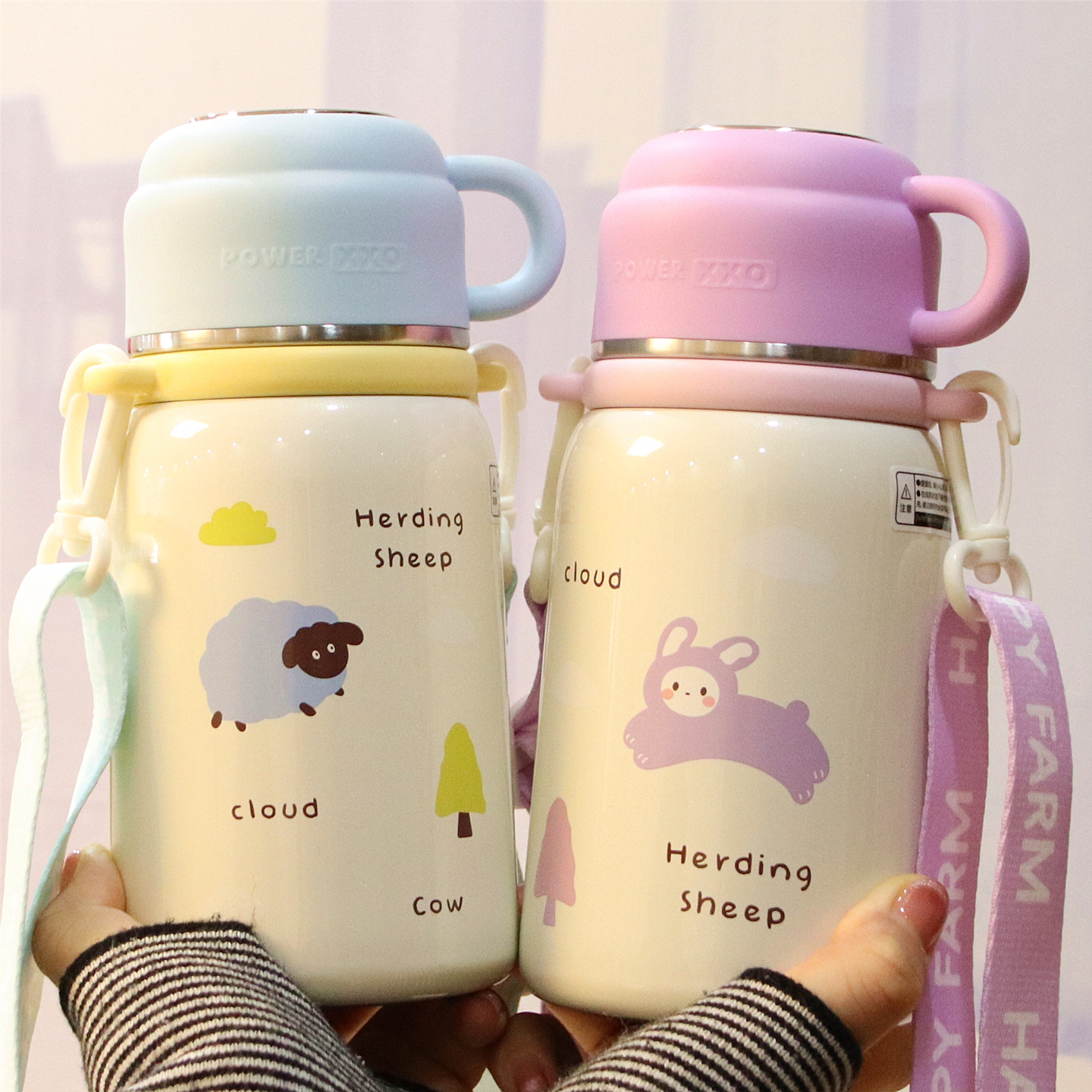 保温杯女生带喝水盖高颜值可斜挎直饮口水杯便携随行可爱学生杯子