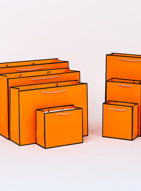 橙色黑边手提袋礼品袋服装店时尚包装袋购物袋口红礼物盒子印LOGO