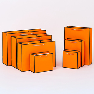 橙色黑边手提袋礼品袋服装店时尚包装袋购物袋口红礼物盒子印LOGO