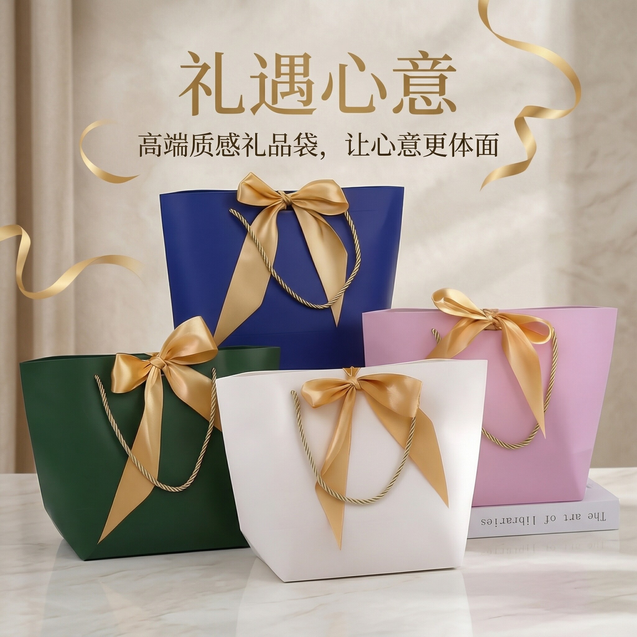 新年手提袋蝴蝶结礼品纸袋小号化妆品袋服装袋可印 logo 批发