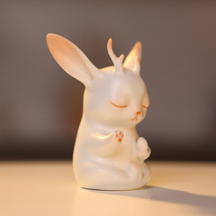 角天兔NIKO禅定国潮陶瓷摆件生日新年情人节结婚礼物 候鸟陶