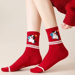 马年女款红色袜子纯棉本命年新年礼物2026年女生属马红袜子礼盒